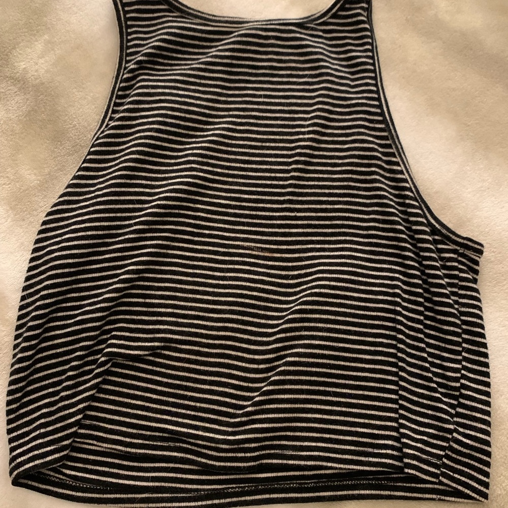 Black and White Tank Top and Black Square Neck Cropped T-Shirt